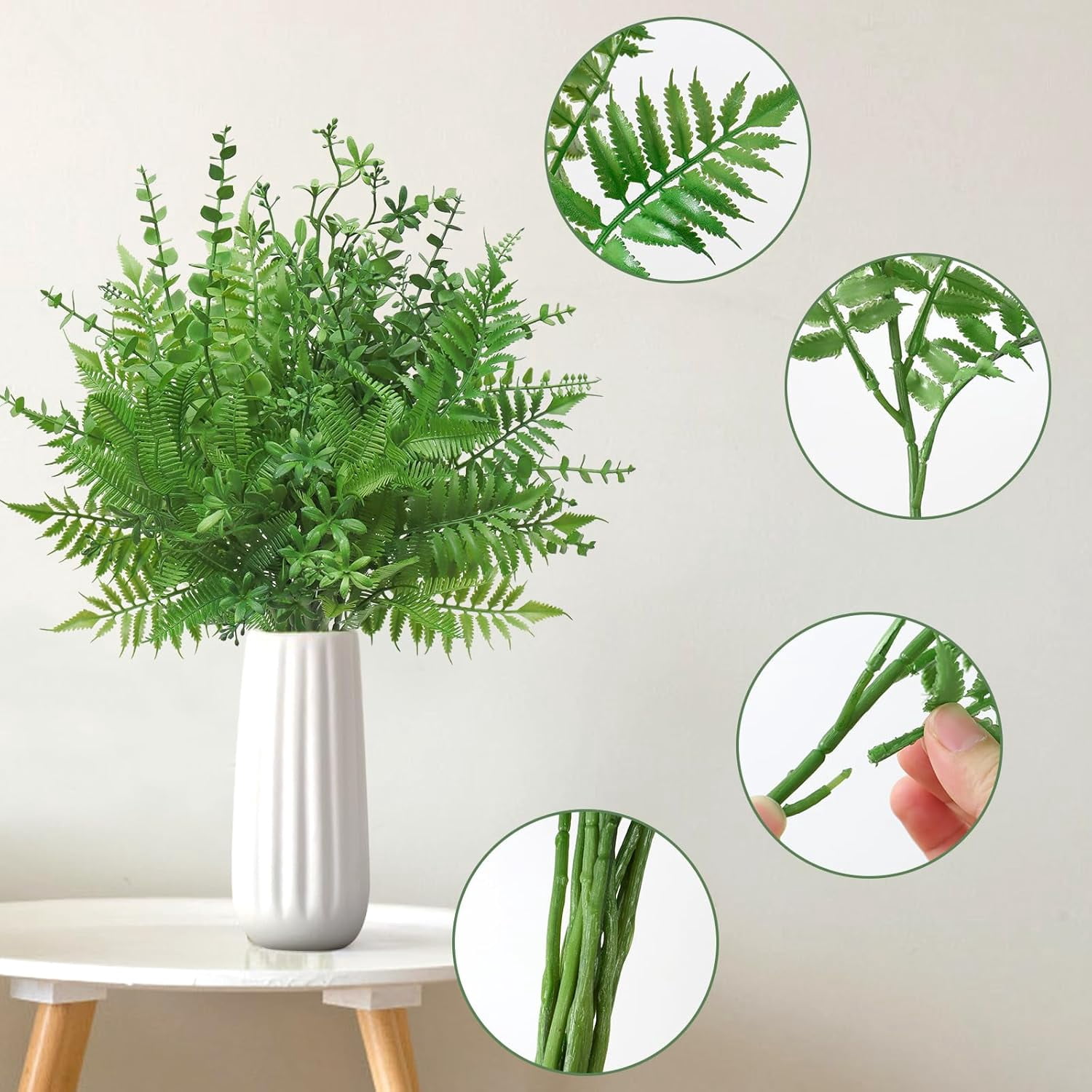 Mixed Eucalyptus Leaves Stems 12PCS, Artificial Plants Boston Fern Fake Branches Faux Shrub Bushes Greenery UV Resistant Plant for Vase Wedding Floral Outdoor Indoor Decor