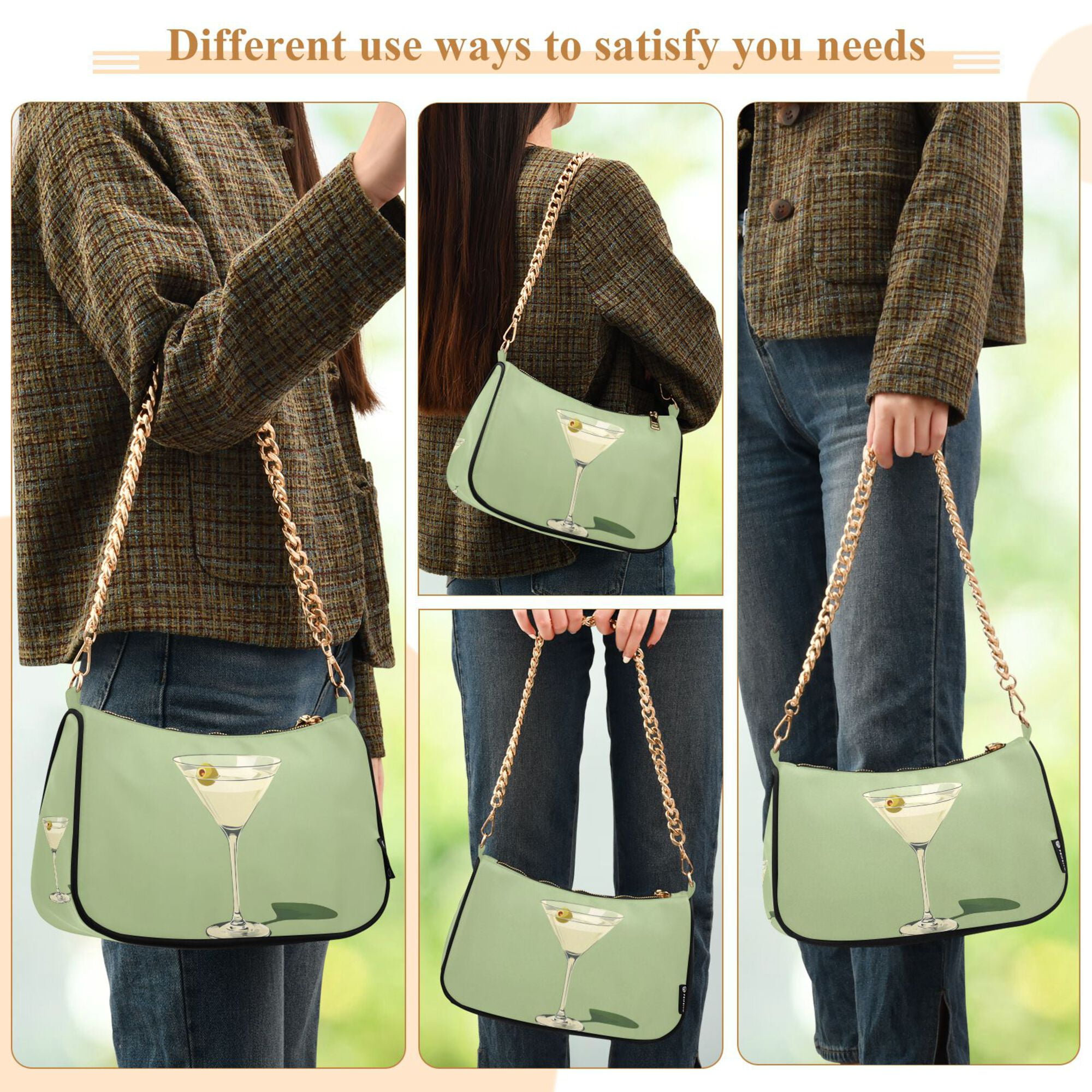 FORMRS Womens Shoulder Bag with Chain Strap Clutch Purse Cute Tote Handbag, Light Green Martini