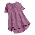 thumbnail image 1 of Pompotops Blouse d'Été Mode Décontractée Ample Broderie Dentelle Patchwork Manches Courtes Col en V pour Femmes, 1 of 3