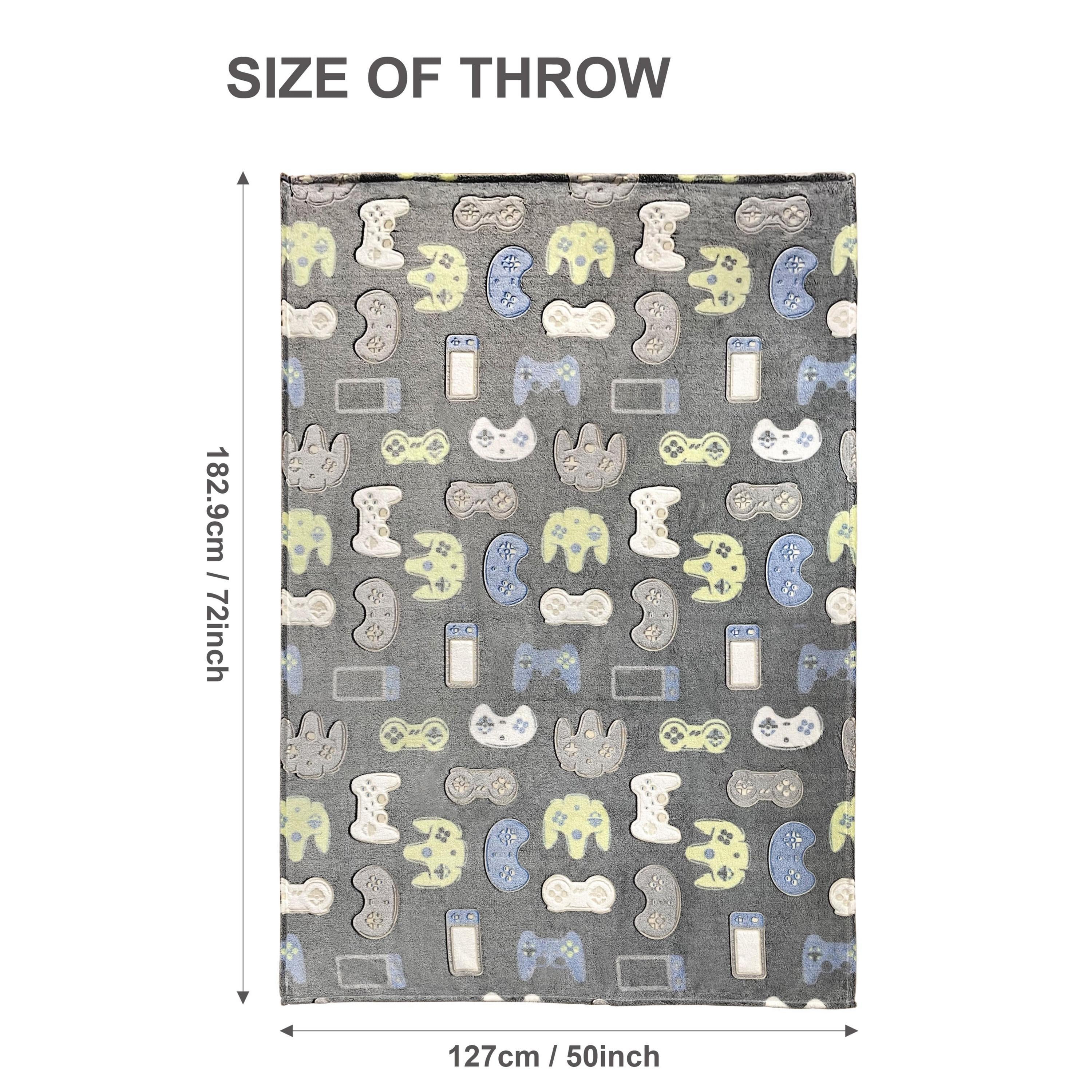 Your Zone Gray Gamer Polyester Velvet Plush Glow in the Dark XL Oversized Throw Blanket, 50 X72 inches, Kids
