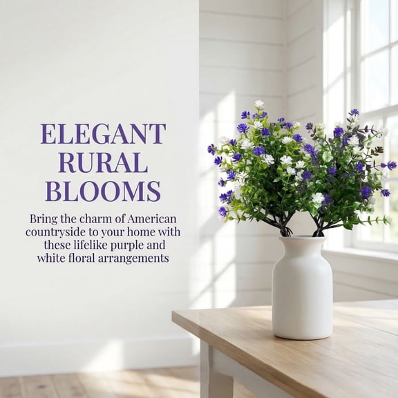 Artificial Camellia Ground Planters with Stakes, Violet and White Faux Flowers for Outdoor Balcony Garden, Weatherproof Artificial Camellia for Courtyard and Patio Decor