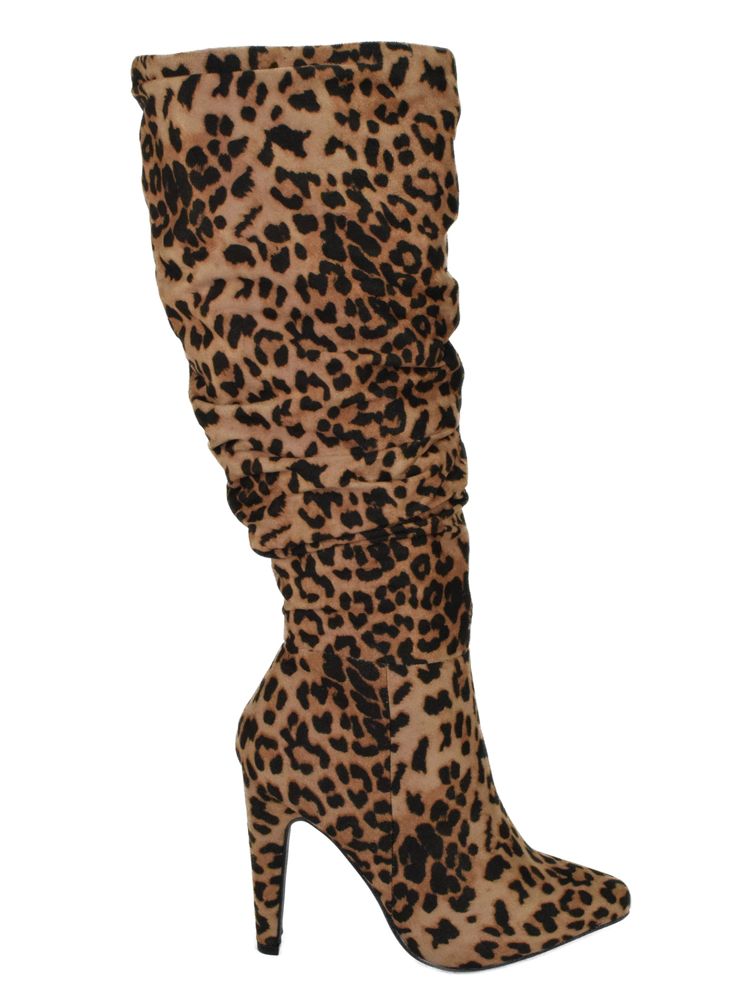 EVERY Cheetah Leopard Print Suede Delicious Women Stiletto High Heels Slouchy Pointy Toe Knee High Boots 5.5 - image 2 of 3