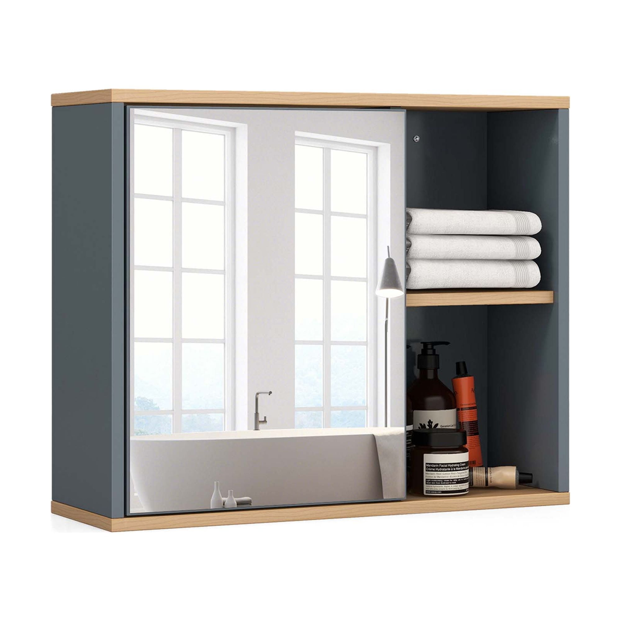 Costway Wall-Mount Wooden Bathroom Cabinet with Frameless Double 