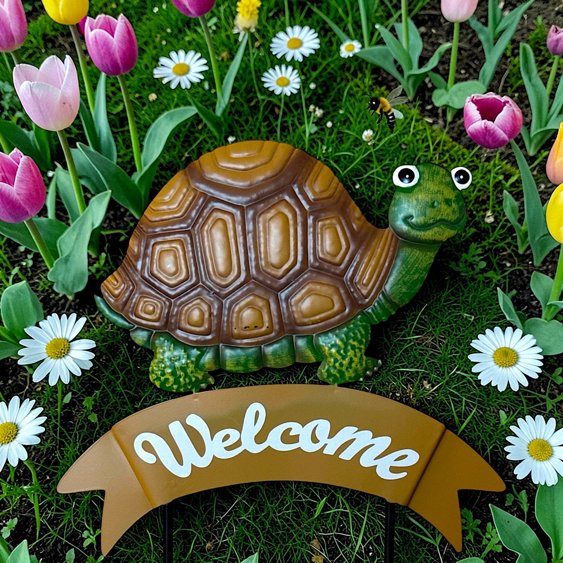 Metal Turtle Welcome Garden Stake Outdoor Lawn Yard Decoration 19 x 13 Inch Decor Welcome Sign for Patio Walkway Flower Bed Porch Patio Landscape
