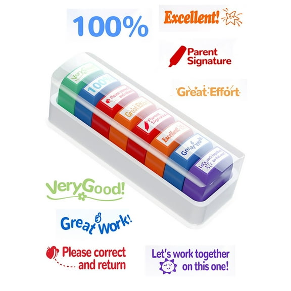 Teacher Stamps for Grading Motivational Teacher Self-Inking Stamp Set Encouraging Signature Stamp for Classroom Supplies 8 Packs Multicolor