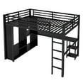 thumbnail image 4 of Queen Size Loft Bed Frame with Built-in Wardrobe, Metal Loft Bed with Desk and Storage Shelves, Black, 4 of 10
