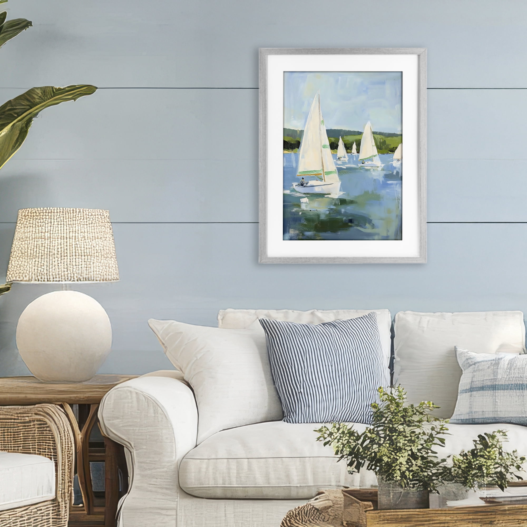 Stupell Industries Boat Race Regatta Gray Framed Print Under Glass, design by Petal Prints Design