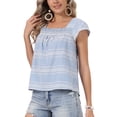 thumbnail image 4 of INSPIRE CHIC Gingham Top for Women Casual Square Neck Cap Sleeve Peasant Summer Blouse Top M Blue, 4 of 6
