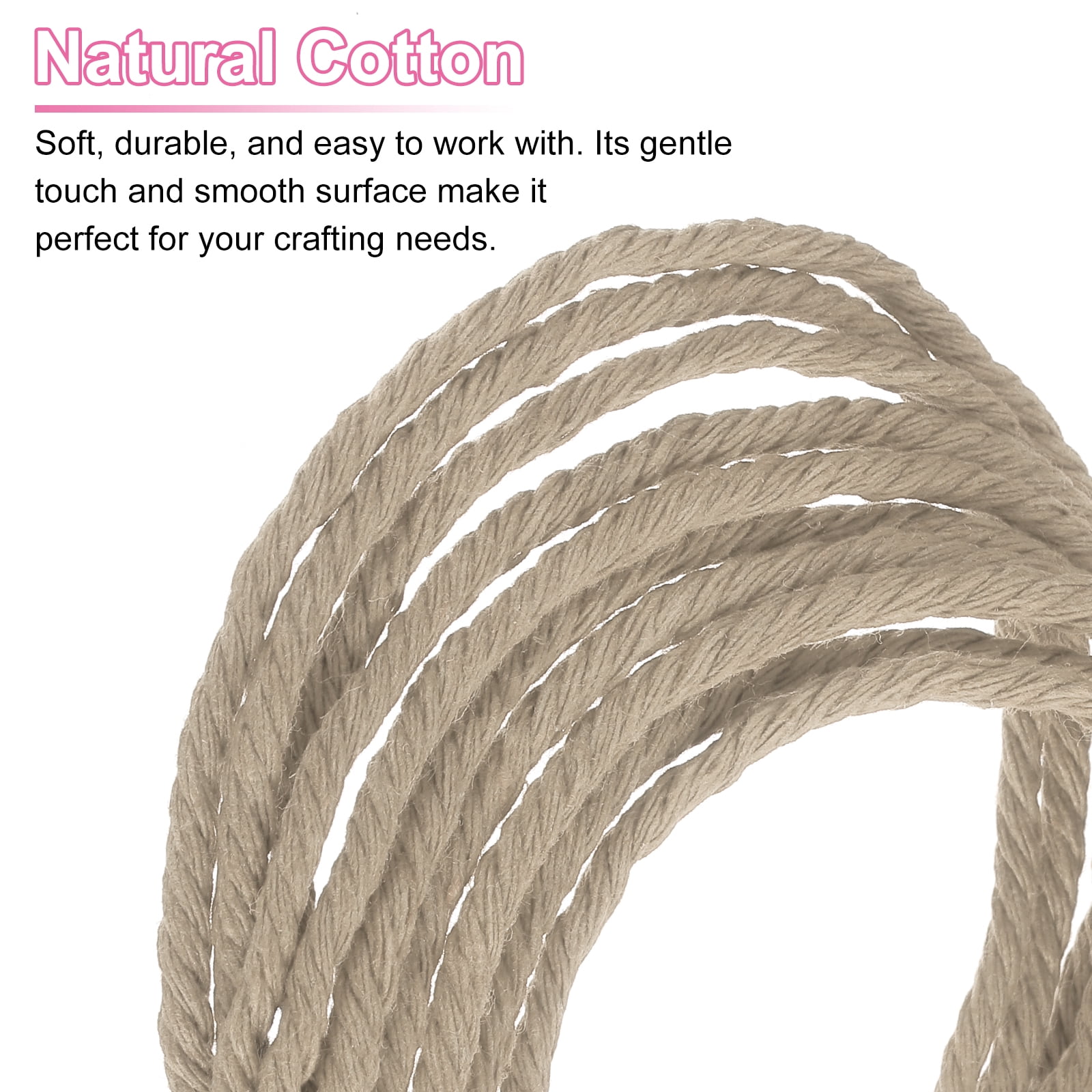 Uxcell Natural Macrame Cord 3mm x 328 Yards 4 Strand Twisted Cotton Macrame Rope for DIY Knitting Plant Wall Hanger Dreamcatcher, Beige Brown