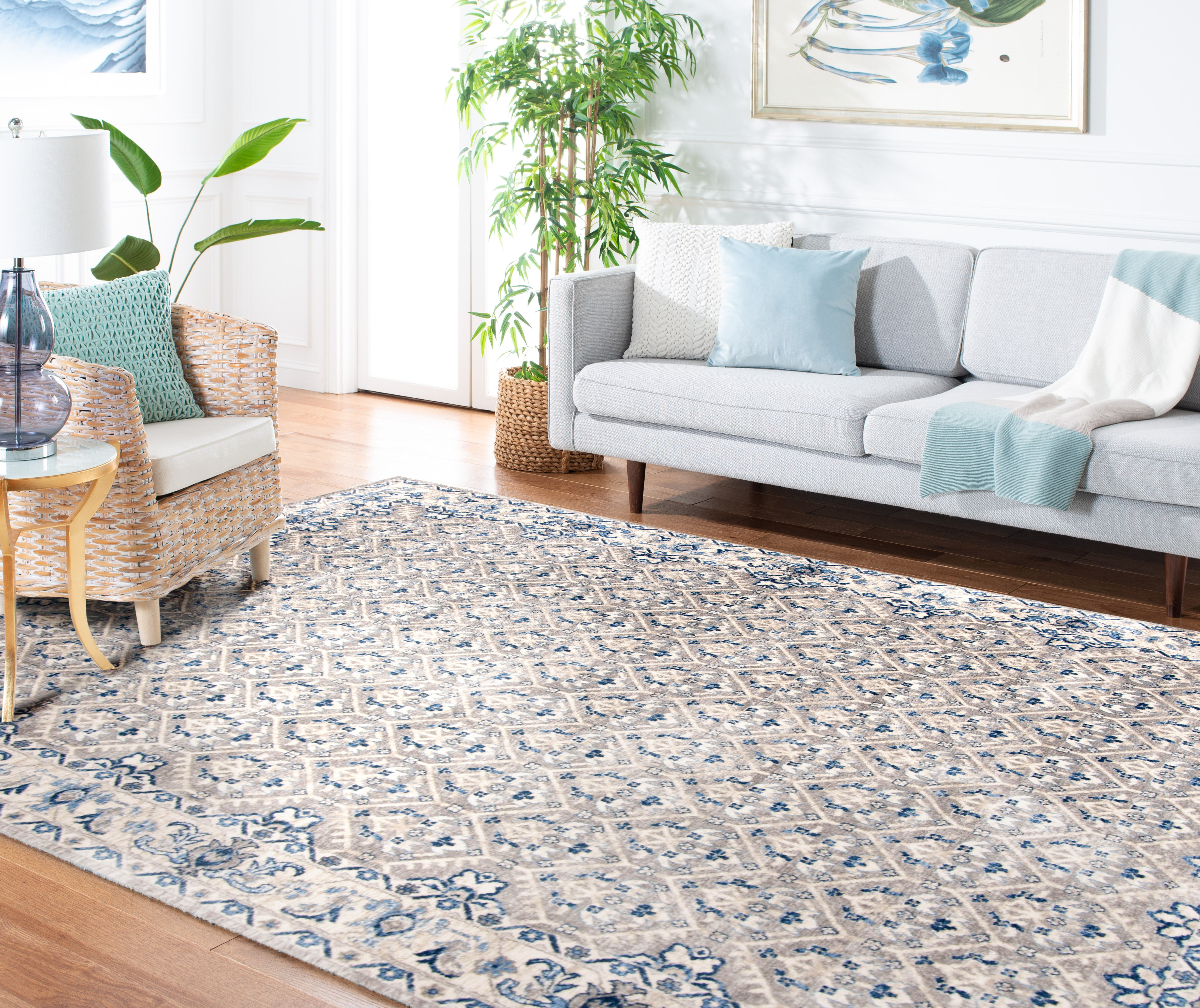 SAFAVIEH Brentwood Pompeii Geometric Area Rug, Light Gray/Blue, 3' x 5'