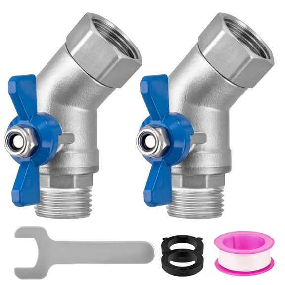 Dual 45 Degree Garden Hose Elbow Connectors，304 Stainless Steel Material with Built-In Shut Off Valve，3/4" Heavy-Duty Hose Fittings，Compatible with Both Garden Hoses and Spigots.(2pack)