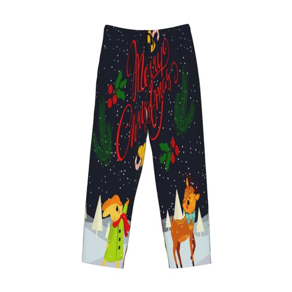 Kdxio Merry Christmas Elk Print Men's Sleep Pajama Pant Lounge Pants with Pockets