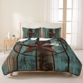 thumbnail image 3 of Queen Quilt Set 90''x96'', Teal Brown Texas Star Retro Lightweight Summer Bedspread Coverlet Set with 2 Pillow Shams, Vintage Star Wooden Breathable All Season Quilt Bedding for Bedroom/Guest Room, 3 of 9