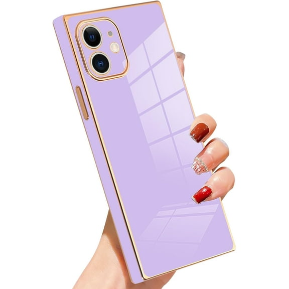 Case for iPhone 12 Cute Plating Gold Case for Women Girls Soft TPU Shockproof Raised Full Camera Protection Electroplate Bumper Cover for iPhone 12 6.1"- Purple