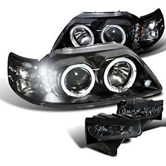 Ford Mustang Black Dual Hal LED Projector Headlights Smoke Fog Lamps