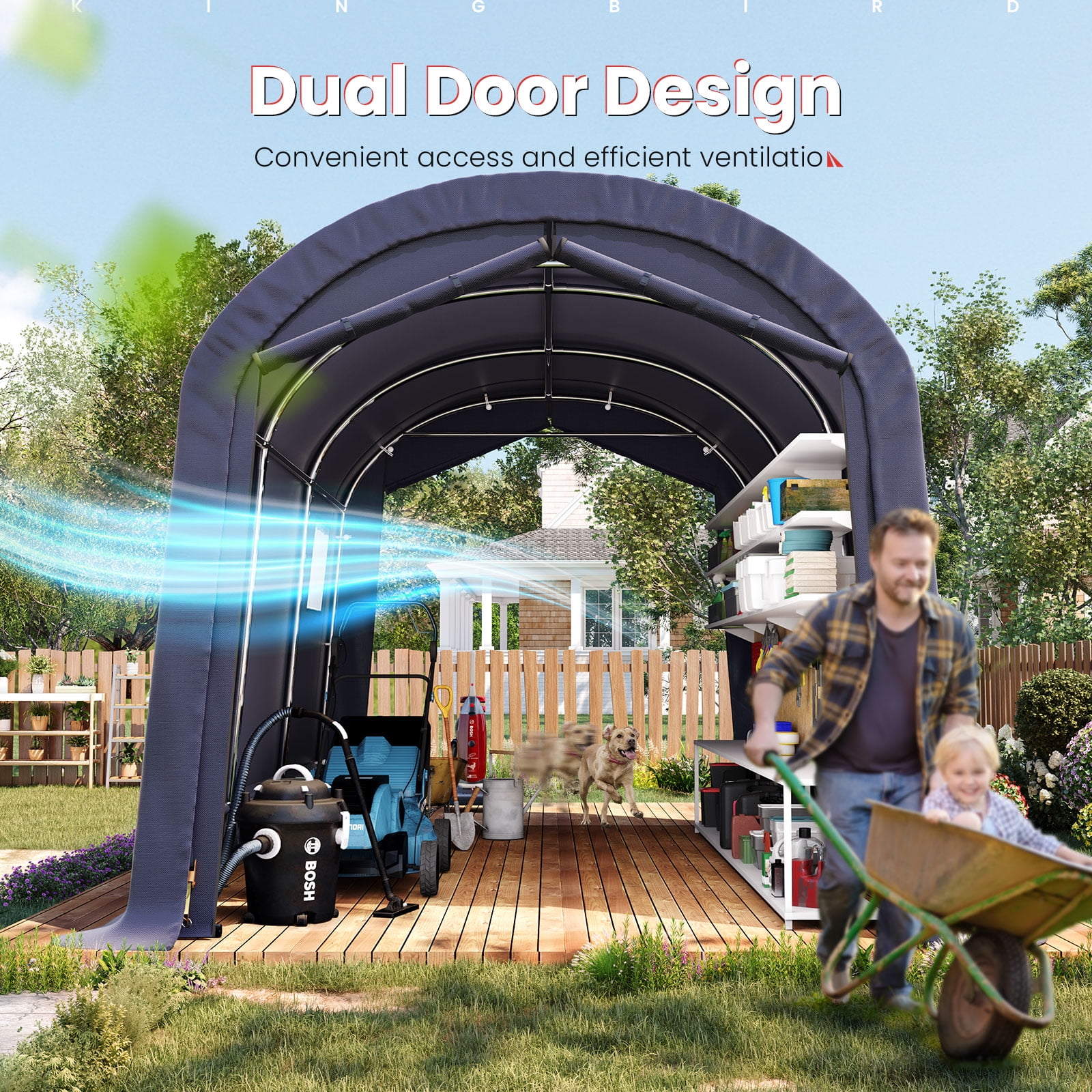KING BIRD 10' x 15' Round Style Garage Shelter Anti-Snow Heavy Duty Storage Shelter Carport Portable Canopy Storage Shelter Shed