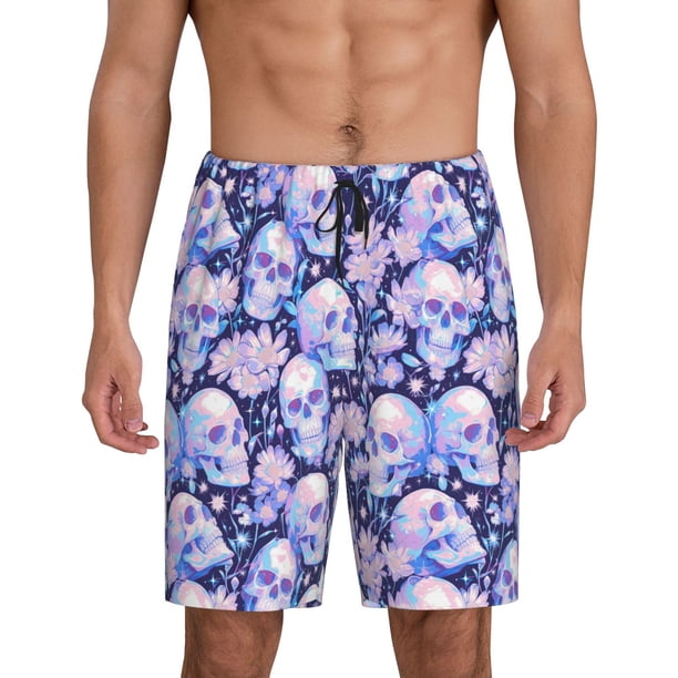 Balery Skull star crystal Pantalones cortos de pijama de punto de algodón para hombre con cinturilla y bolsillos-Small