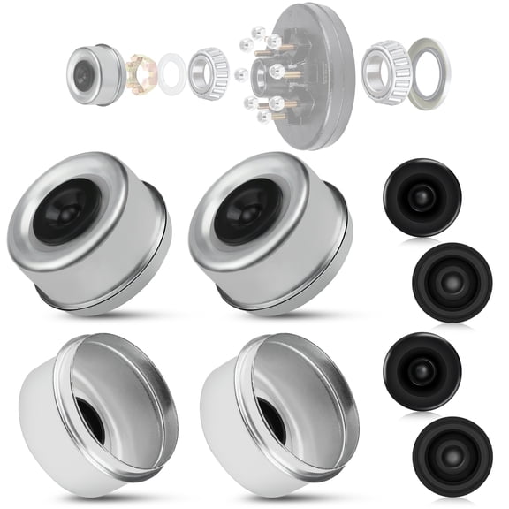 4Sets 2.72''OD Trailer Hub Dust Cover with Extra 4 Grease Rubber Plugs, Bearing Center Replacement Trailer Axle Wheel Hub Dust Cup for Most 7000-8000 Pound Trailer hubs,Trailer Grease Caps Ez Lube