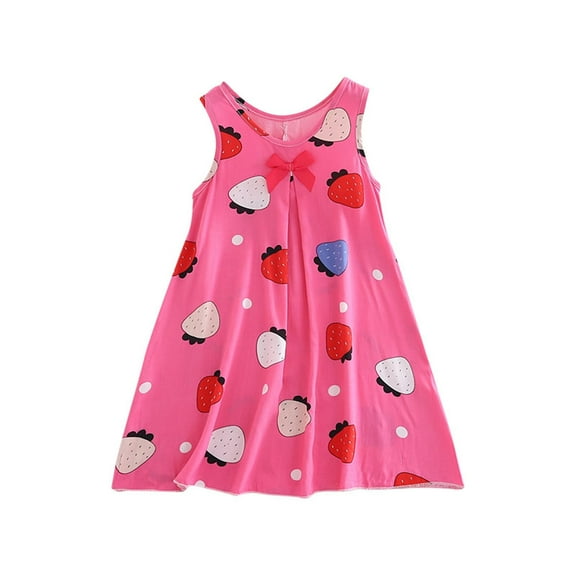 ZACPNCV Girls Nightgowns Cotton Sleeveless Sleep Shirts Nightdress Sleepwear Pink 4-5 Years