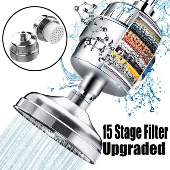15 Stage Shower Filter with Vitamin C for Hard Water - High Output Shower Water Filter to Remove and Fluoride Cartridges Included -Consistent Water Flow Showerhead Filter