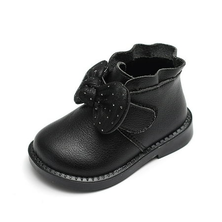 

Xijirk Girl Boots with Heels Winter Girls Boots Low Heel Flat Bottom Non Rhinestone Bowknot Rain Boots Size 5.5-6 Years