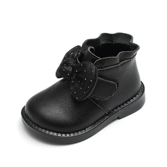FAOWME Kids Boots Shoes With Heels Fashion Fall Girls Boots Shoes Low Heel Flat Bottom Non- Rhinestone Bowknot Rain Boots Black 6-9 Months