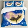 thumbnail image 3 of Cat Duvet Cover Set Twin Size, Cat Sleeping on Crescent Moon Stars Night Sweet Dreams Themed Kids Nursery Design, Decorative 2 Piece Bedding Set with 1 Pillow Sham, Blue Yellow, by Ambesonne, 3 of 3