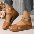 thumbnail image 5 of Rokment Women's Orthopedic Platform Wedges Dressy Sandals Comfortable Leather Arch Support Walking Summer Shoes Brown Size 6, 5 of 9