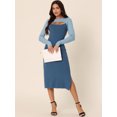 thumbnail image 3 of DARING DIVA Crew Neck Stretch Cutout Midi Sweater Dress S Blue-Dark, 3 of 6