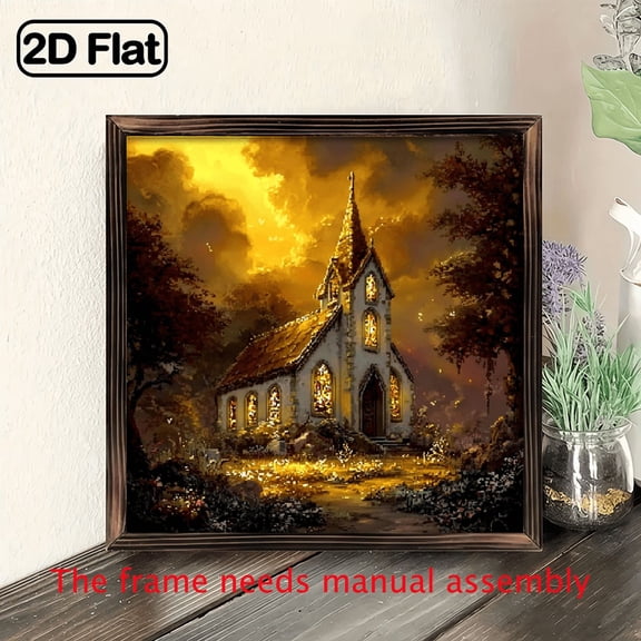 Wllo0ord 2D Flat, 1pc 8x8 Inch Rustic Farmhouse Wood Framed Wall Decor Charming Country Style White Church Wildflowers Sign, Perfect for Living Room, Office, or Holiday Gifts, 1pc Vintage Home Decor