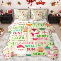 Homewish Merry Christmas Child Bedding Comforter Set 7 Pieces, Kawaii Santa Claus Full Bedding Set, Antarctic Penguin Reversible Fitted Sheet Flat Sheet, Lightweight Room Decor
