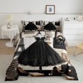 thumbnail image 2 of Black Girly Dress Bedding Eiffel Tower Paris Style Comforter Set Romantic Makeup Themed Bedding Comforter Sets Women Black High Heels Print Duvet Insert Fashion Dress Quilt, 2 of 6