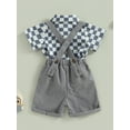 thumbnail image 4 of Wassery Toddler Boys Summer Clothes Checkerboard Print Short Sleeve Turn-Down Collar Shirts Tops Straps Shorts 2Pcs Gentleman Set 6M-4T, 4 of 8