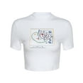 thumbnail image 2 of goowrom  Women Crew Neck Short Sleeve Graphic Slim Fit Crop Tops, 2 of 10