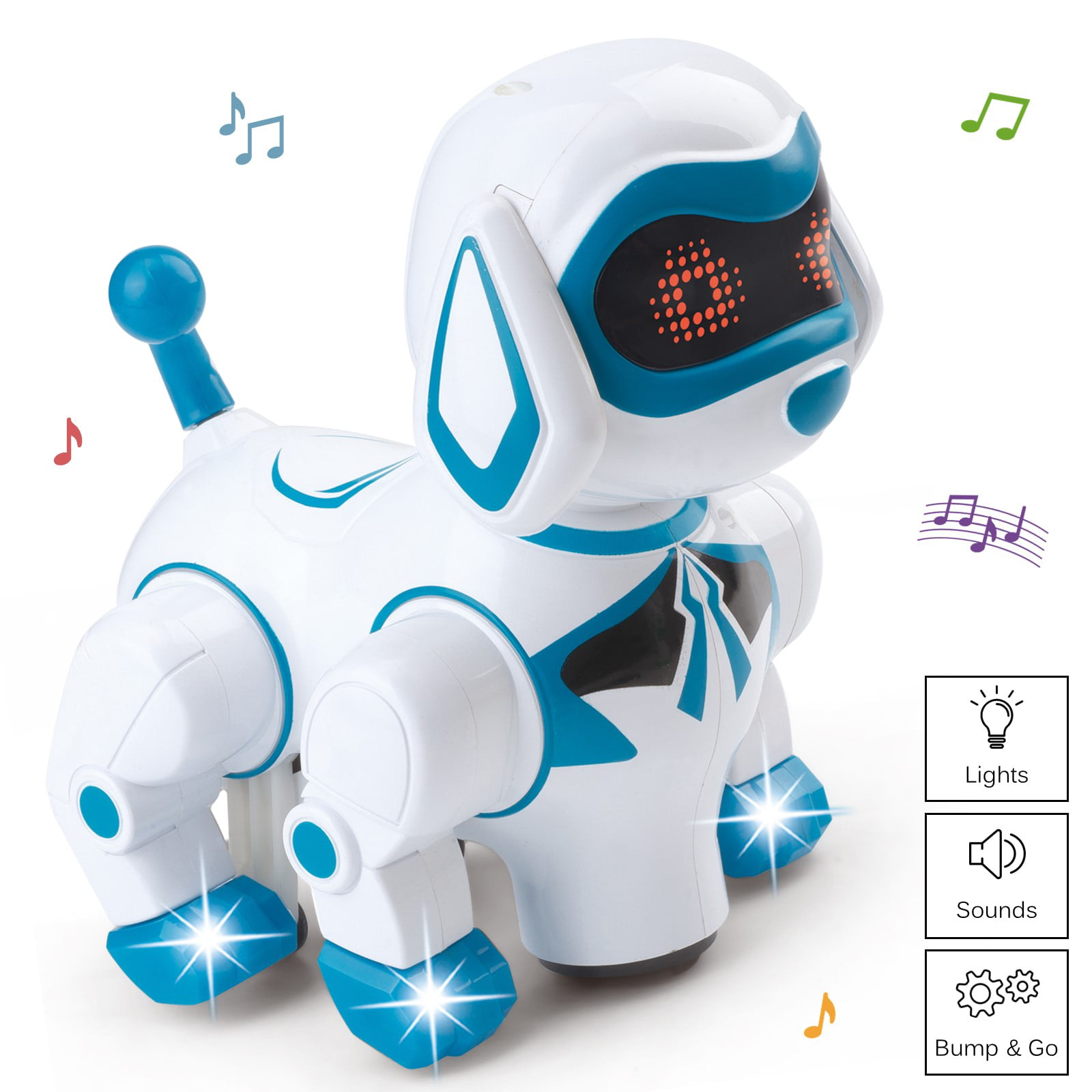 Children i-Robot Puppy Dog Flashing Light &Sound Singing Dancing Bump 'n' Go Dog 