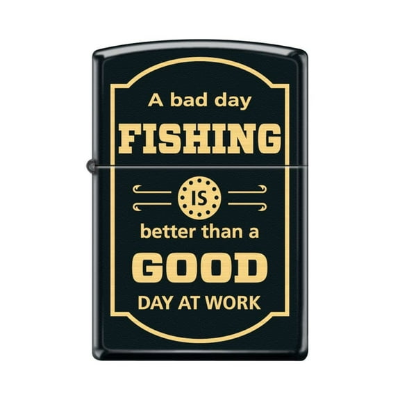 Zippo Lighter - Personalized Custom Message Engraved on Backside for Bad Day Good Day Fishing Black Matte #Z5293