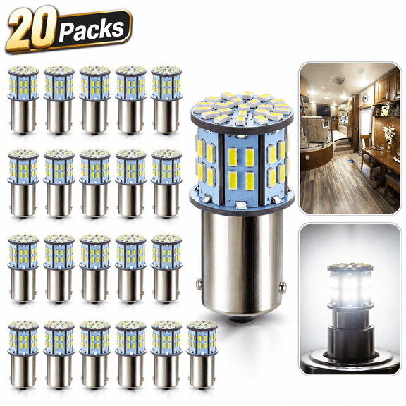 1156 1141 1003 7506 BA15S LED Bulbs Xenon White 20-Packs, Super Bright 3014 50-SMD LED Replacement for 12 Volt RV Camper Trailer Boat Trunk Interior Light Bulbs
