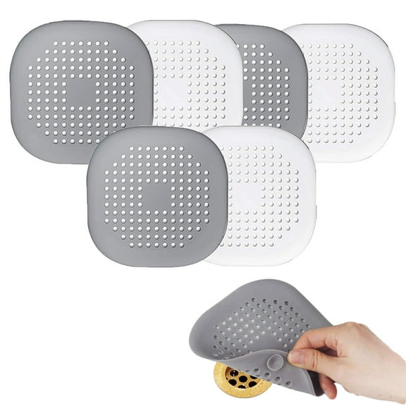 6 PCS Square Drain Cover - Silicone Hair Catcher with Suction Cup, Easy Install for Shower, Bathtub, Bathroom, Kitchen