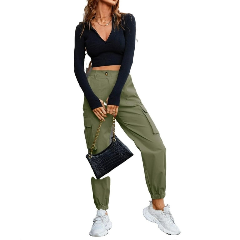 Womens Cargo Pants Pants Casual Zipper Fly High Waist Army Green S 