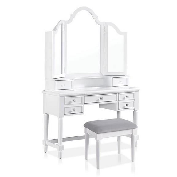 Furniture of America Estae Traditional Solid Wood 3-Piece Vanity Set in White