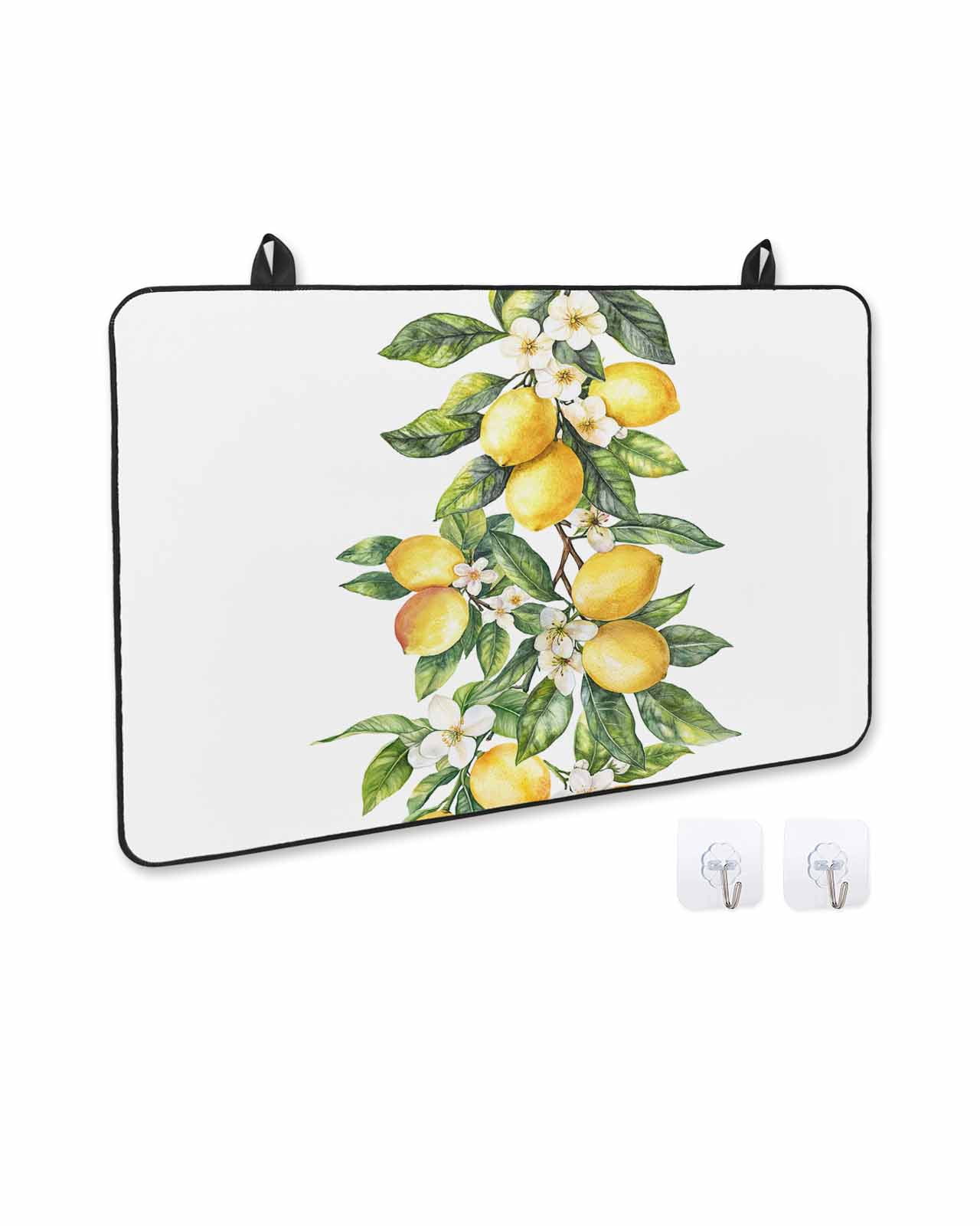 nqOlkjepod Large Induction Cooktop Protector Mat 24"x21", Yellow Lemon Stove Top Covers for Electric Stove, Simple Spring Botanical Fruit Leaves Flower Stove Burner Cover Mats, Glass Top Stove Cover