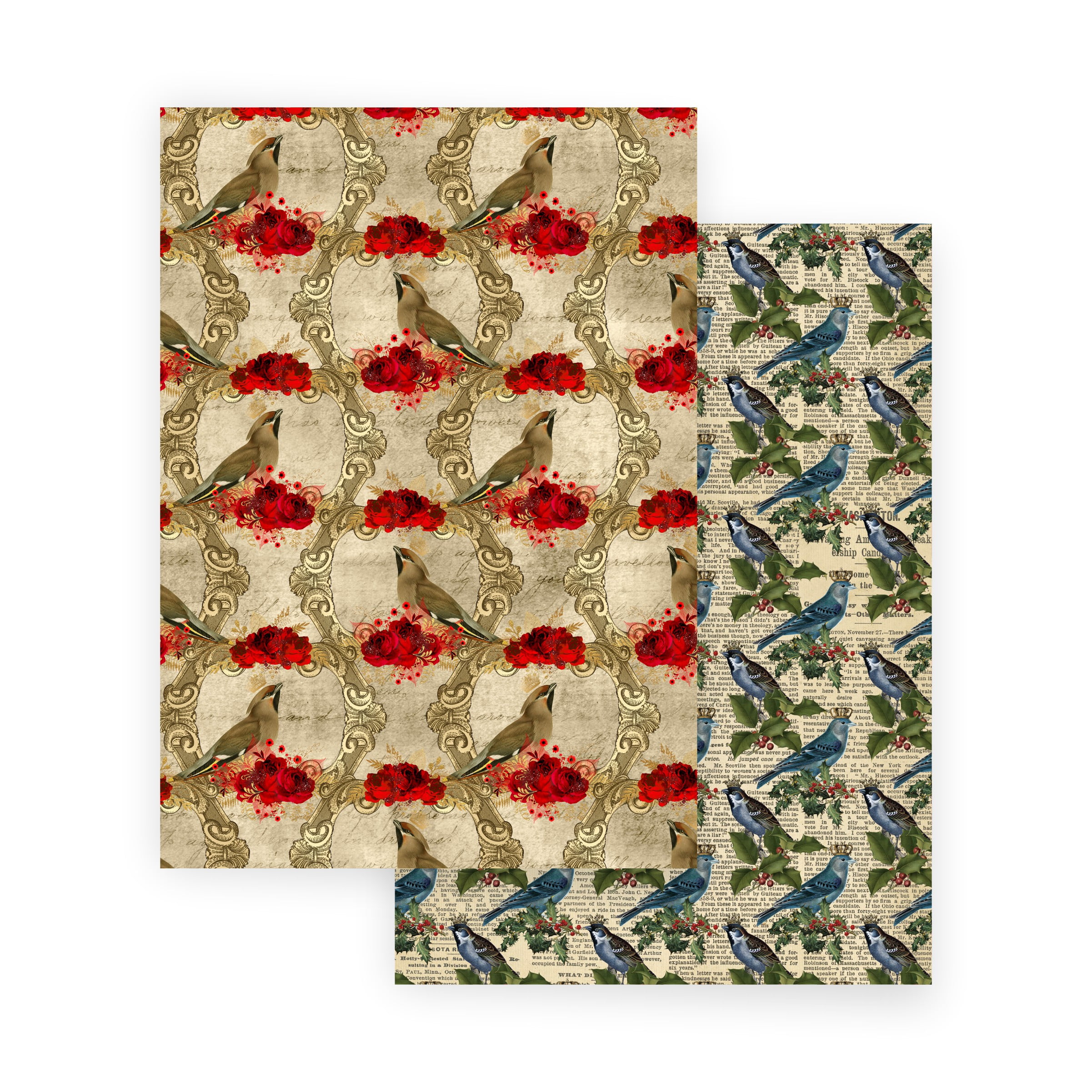 Scrapbooking Paper VINTAGE CHRISTMAS BIRDS 10 Double Sided Sheets 8.25 x 11.75, Craft Paper, Decoupage Paper, Decorative Paper, Vintage Paper
