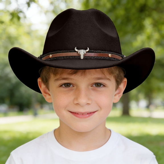2026 Western Cowboy Hat for Kids Girl Boy Classic Fedora Hat Felt Cowgirls Hats with Two Decorative Bands