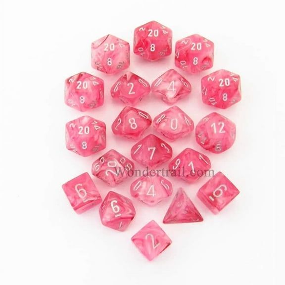 Pink Ghostly Glow Dice with Silver Numbers 16mm (5/8in) Pack of 20 Chessex