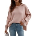 thumbnail image 2 of hirigin Women Autumn Loose Knitwear, Solid Color Long Sleeve Round Neck Slit Hem Elegant Sweater, 2 of 8
