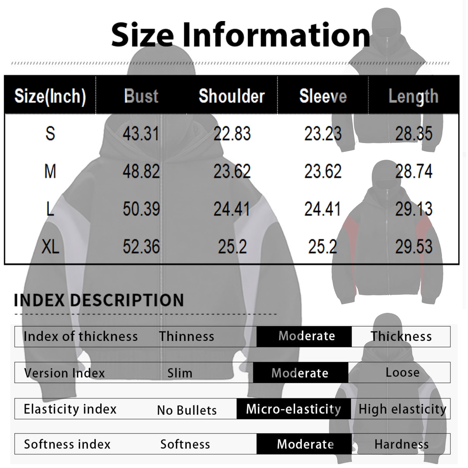 Homeyce Men's Balaclava Double Hoodie Sweatshirt with Mask with Zipper Hoodie Double Layer Hooded Wind Resistant Coat Balaclava Motor Y2k Fall Fashion Clothing,Gray XL