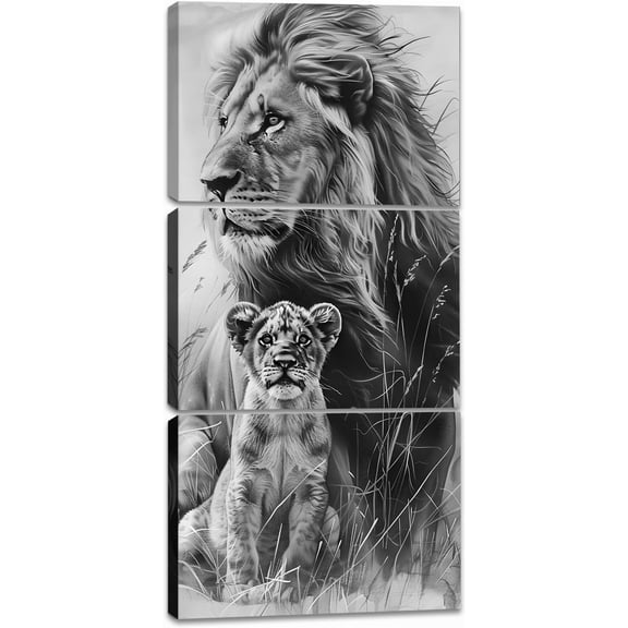 Hieng Lion Wall Art Lion Picture Wall Decor Black Animals Head Portrait Painting for Living Room Bedroom Unframed