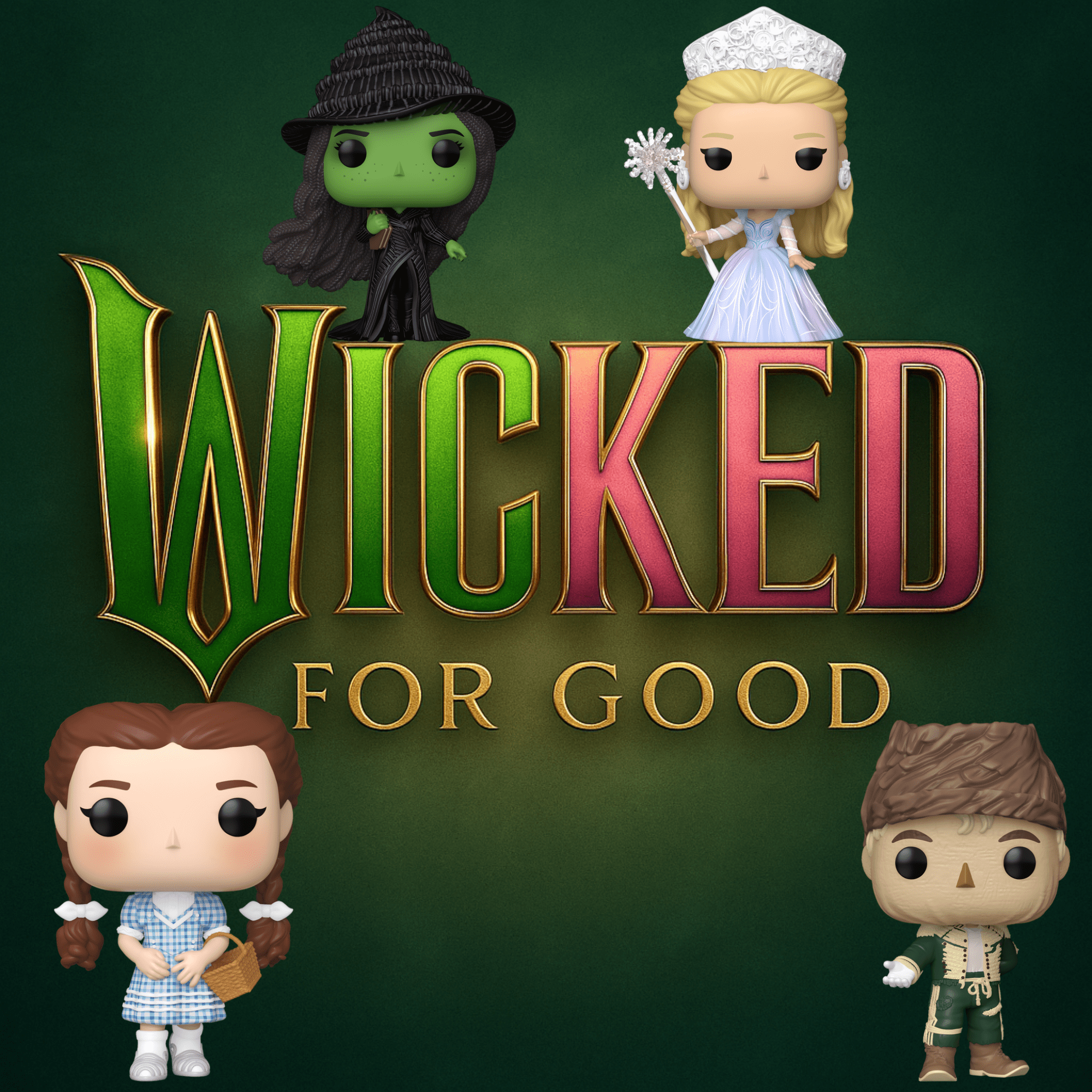Funko Pop! Disney Wicked for Good Set of 4 – Elphaba, Glinda, Dorothy & Scarecrow Vinyl Figures with Pop Protectors | Collector’s Exclusive