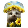 thumbnail image 5 of Cute Hedgehog Floral Crown T Shirts Basic T-Shirt Short Sleeve Ladies Tee Shirt Summer Graphic Clothing, 5 of 7