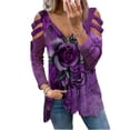 thumbnail image 1 of xiaxaixu T-shirt Imprimé Rose pour Femmes, Pull à Col en V à Manches Longues, 1 of 2